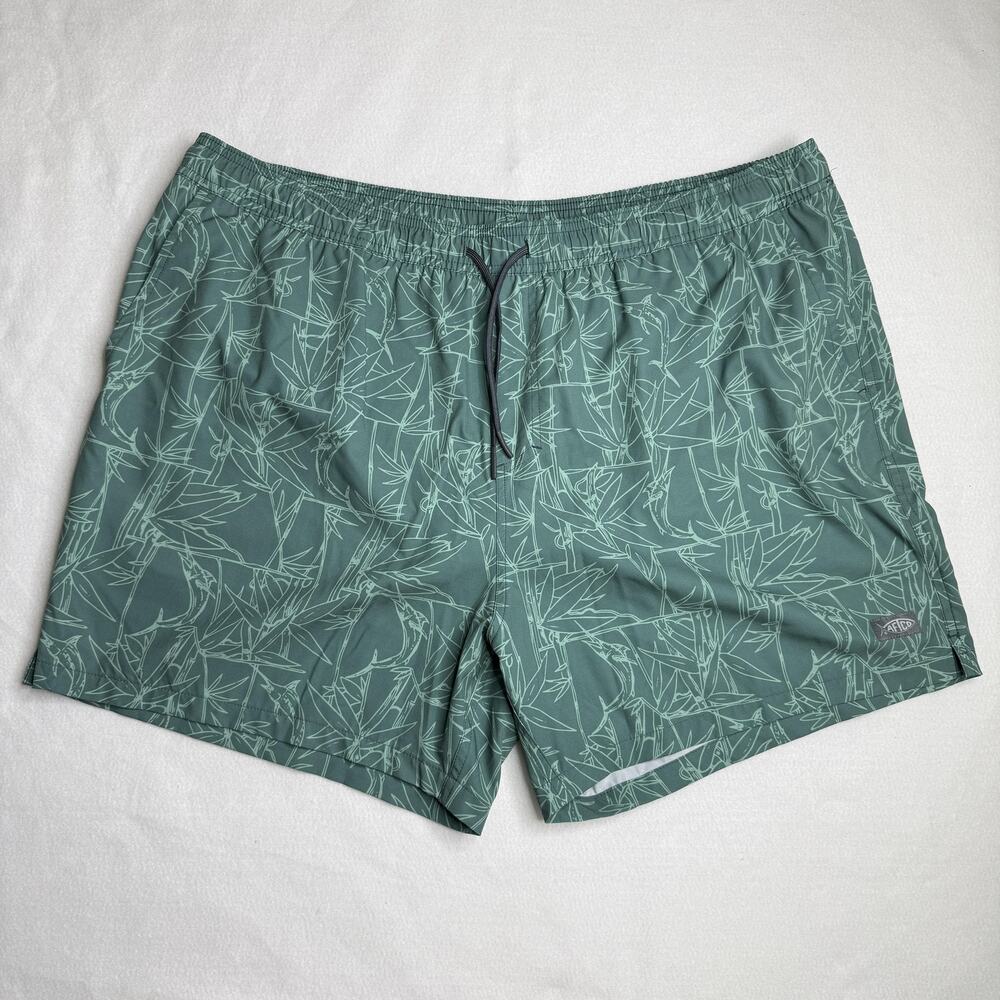 AFTCO Swim Shorts Mens 2XL Green Tropical Fish Lined Quick Dry Drawstring Beach